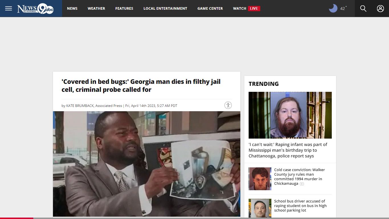 'Covered in bed bugs:' Georgia man dies in filthy jail cell ... - WTVC